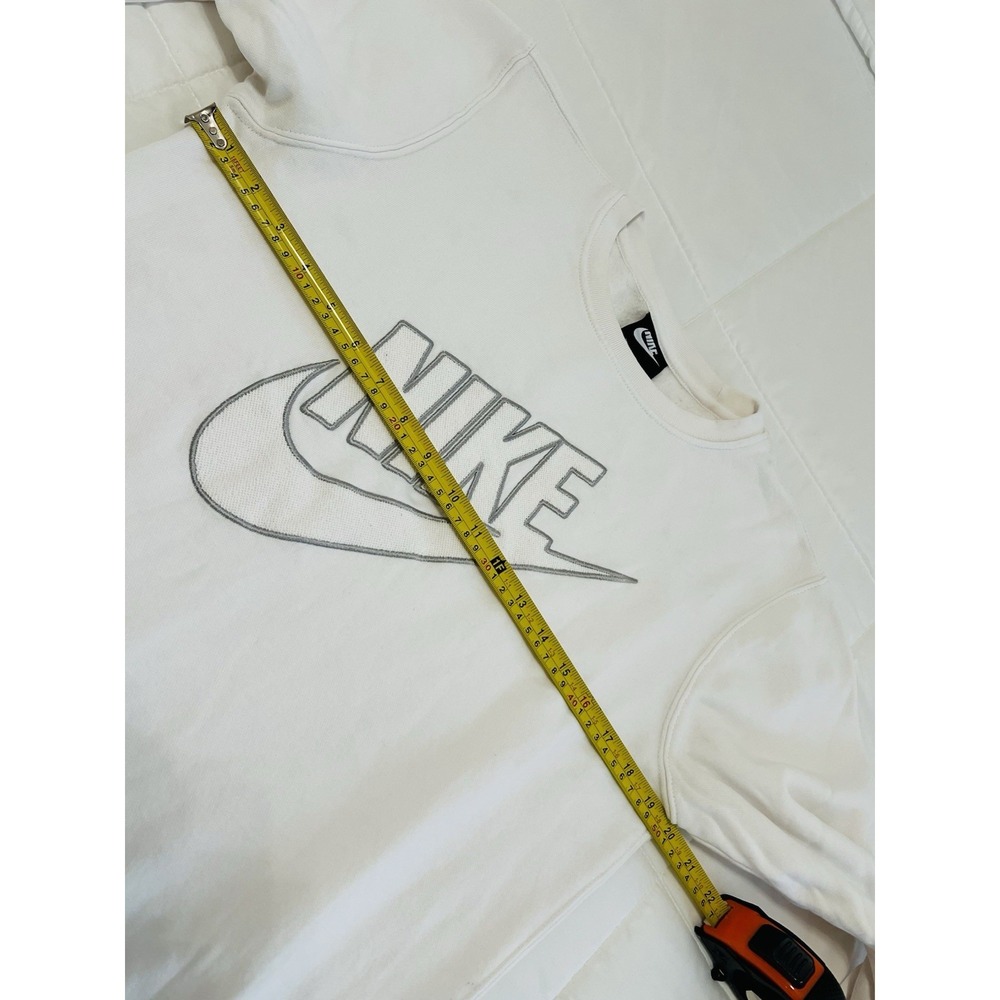 Nike Crewneck Long Sleeve Sweatshirt White Embroidered Outlined Swoosh Logo S - Picture 6 of 8
